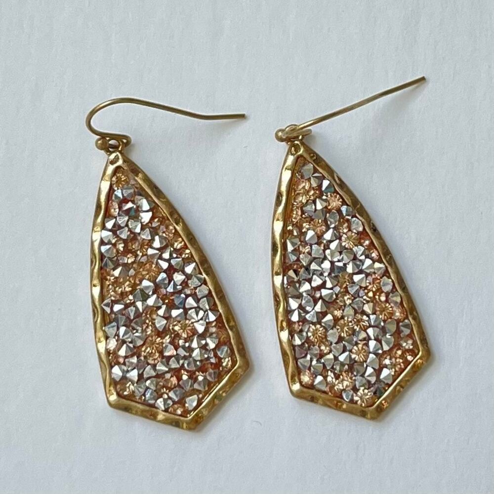NEW Boutique Rose Gold Silver Glitter Stone Dangle Sparkle Fish Hook Earrings